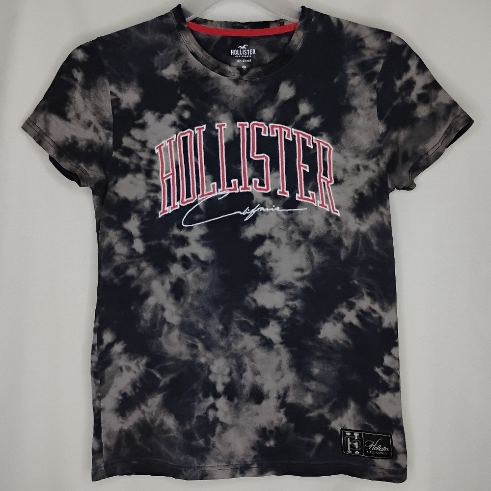 Men's S Hollister California Retro Black Bleached Tie Dye Short Sleeve Tee Shirt